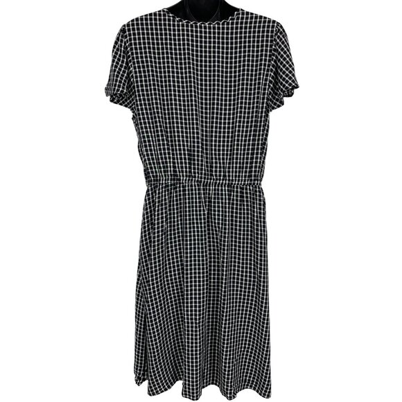 Old Navy Women Dress Size Medium M Black White Check Shift Flutter Keyhole New - Picture 4 of 8